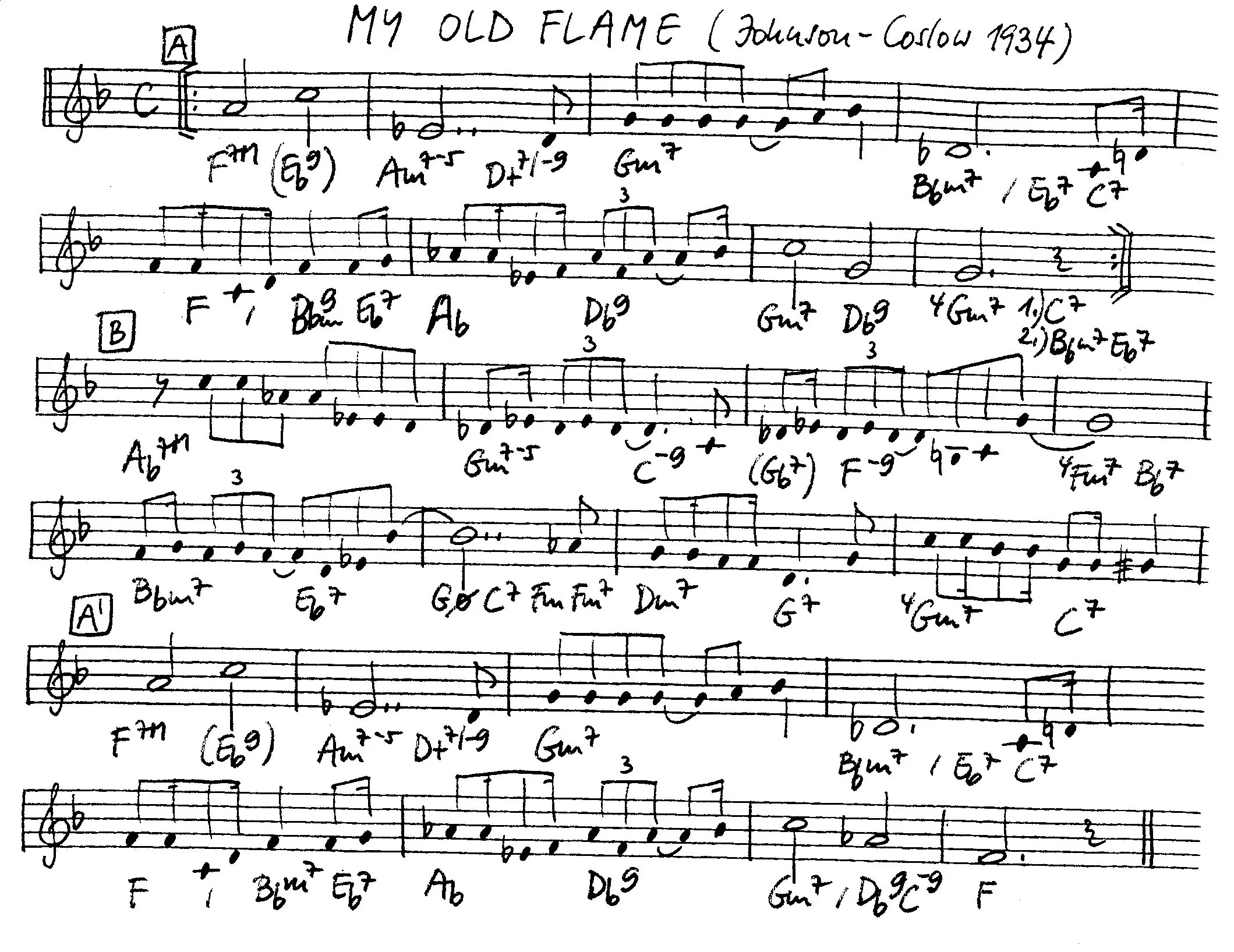 my old flame free jazz leadsheet - Courtesy of the Jungle Jazz Band